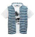 【新商品】COLLINS 大きいサイズ メンズ メッシュラフボーダー柄ノースリーブフルジップパーカー+半袖Tシャツ ギフト ネイビー×ホワイト 3L 4L 5L...