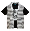 【新商品】COLLINS 大きいサイズ メンズ メッシュラフボーダー柄ノースリーブフルジップパーカー+半袖Tシャツ ギフト ブラウングレー×ブラック 3L 4L...