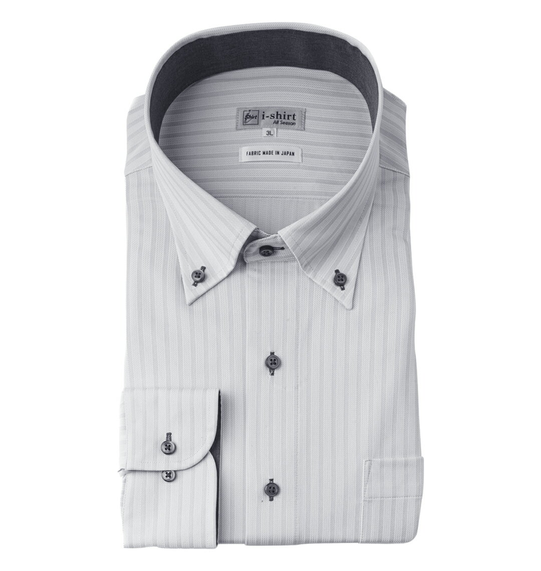 楽天大きいサイズのメンズ服 ミッド【新商品】i-Shirt 大きいサイズ メンズ B.D長袖シャツ ライトグレー 4L 5L 6L 7L 8L