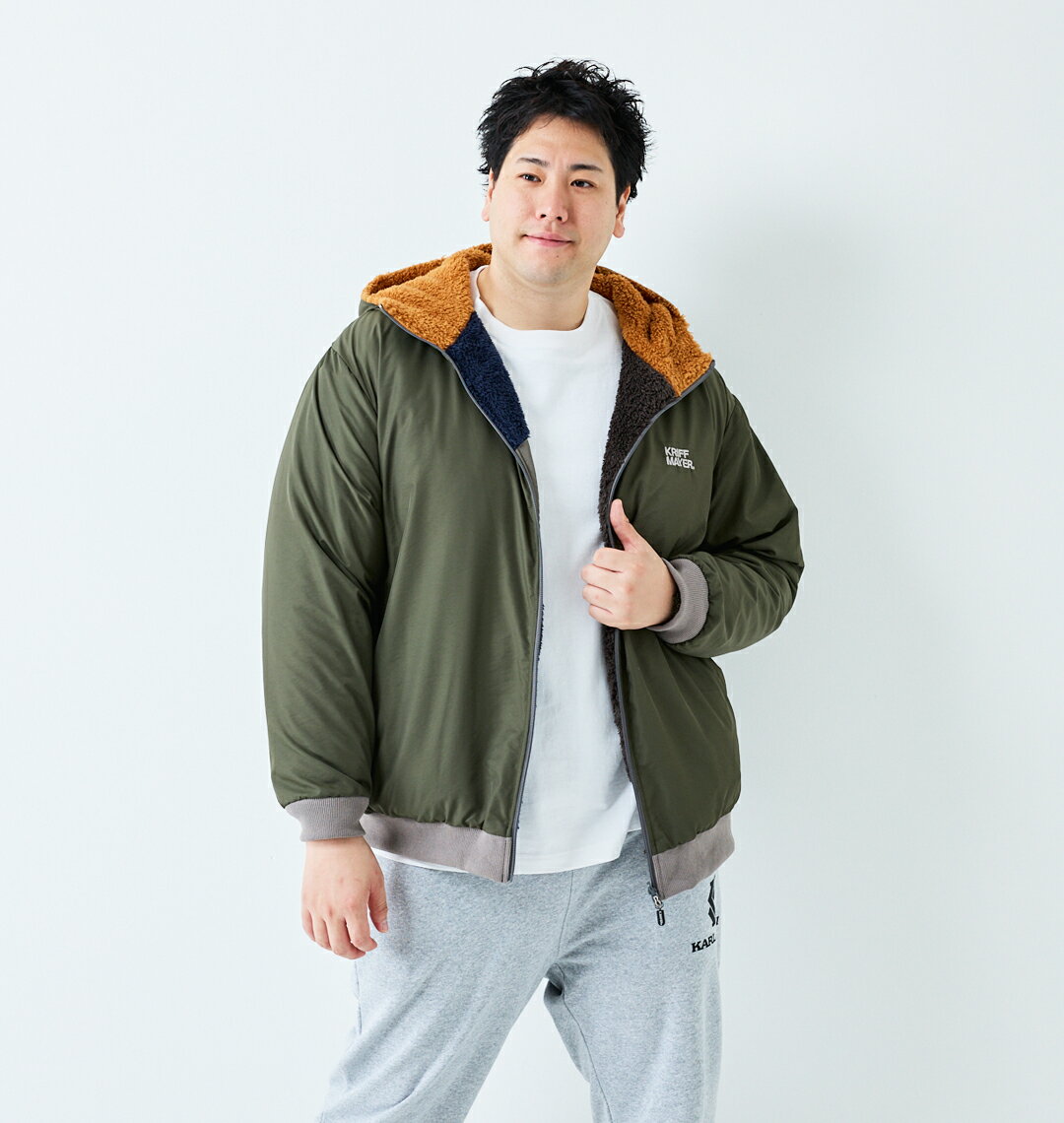 樂天商城 - KRIFF MAYER 大きいサイズ メンズ ひっくりフルジップパーカージャケット カーキ 3L 4L 5L 6L 8L