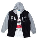 大きいサイズ メンズ 裏起毛配色フルジップパーカー+半袖Tシャツ COLLINS ブラック×ホワイト 3L 4L 5L 6L 8L