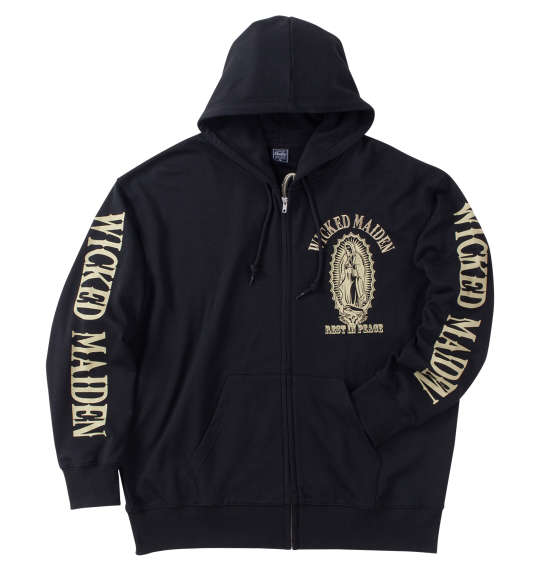 【新商品】 大きいサイズ メンズ 裏毛刺繍&プリントフルジップパーカー SHELTY ブラック 3L 4L 5L 6L