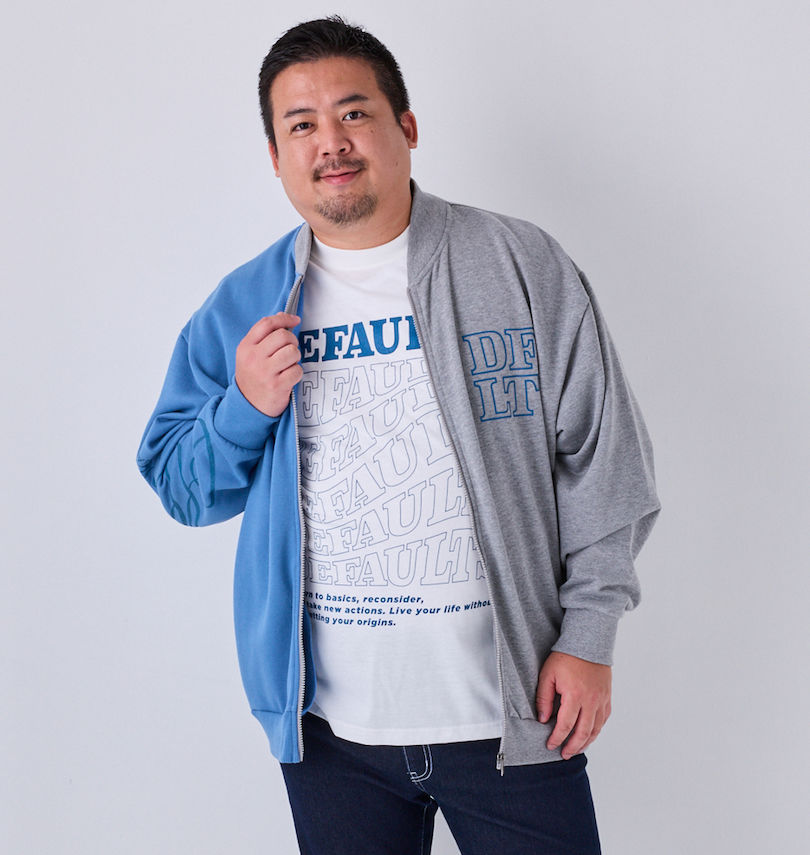 Other - 大きいサイズ メンズ 裏起毛配色フルジップブルゾン+半袖Tシャツ COLLINS ミックスグレー×ホワイト 3L 4L 5L 6L 8L