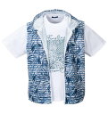 大きいサイズ メンズ メッシュリーフ柄プリントノースリーブフルジップパーカー+半袖Tシャツ COLLINS ネイビー系×ホワイト 3L 4L 5L 6L 8L