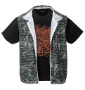 大きいサイズ メンズ メッシュリーフ柄プリントノースリーブフルジップパーカー+半袖Tシャツ COLLINS ブラック系×ブラック 3L 4L 5L 6L 8L
