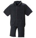 大きいサイズ メンズ カットシアサッカー半袖フルジップパーカー+ハーフパンツ COLLINS ブラック 3L 4L 5L 6L 8L