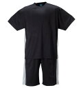 大きいサイズ メンズ ハニカムメッシュ脇切替半袖Tシャツハーフパンツセット COLLINS ブラック×グレー 3L 4L 5L 6L 8L