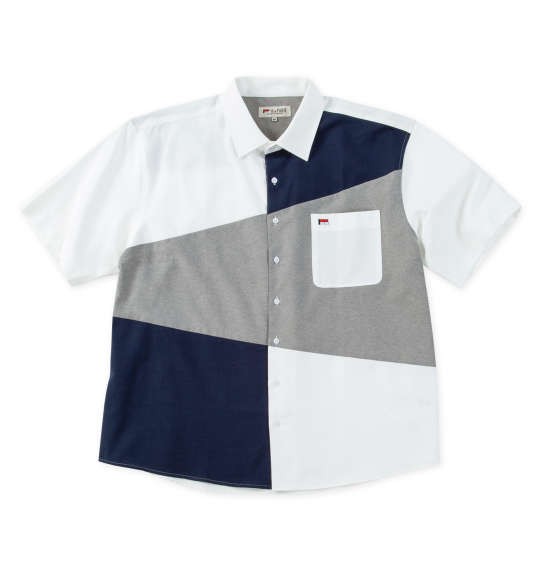 楽天大きいサイズのメンズ服 ミッド【新商品】H by FIGER 大きいサイズ メンズ CVCオックス斜め切替半袖シャツ ホワイト 3L 4L 5L 6L 8L