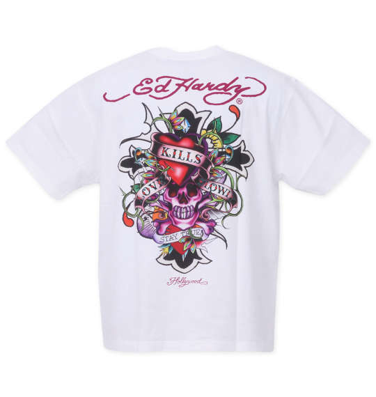 大きいサイズ メンズ 天竺プリント半袖Tシャツ Ed Hardy エドハーディー オフホワイト 3L 4L 5L 6L 8L