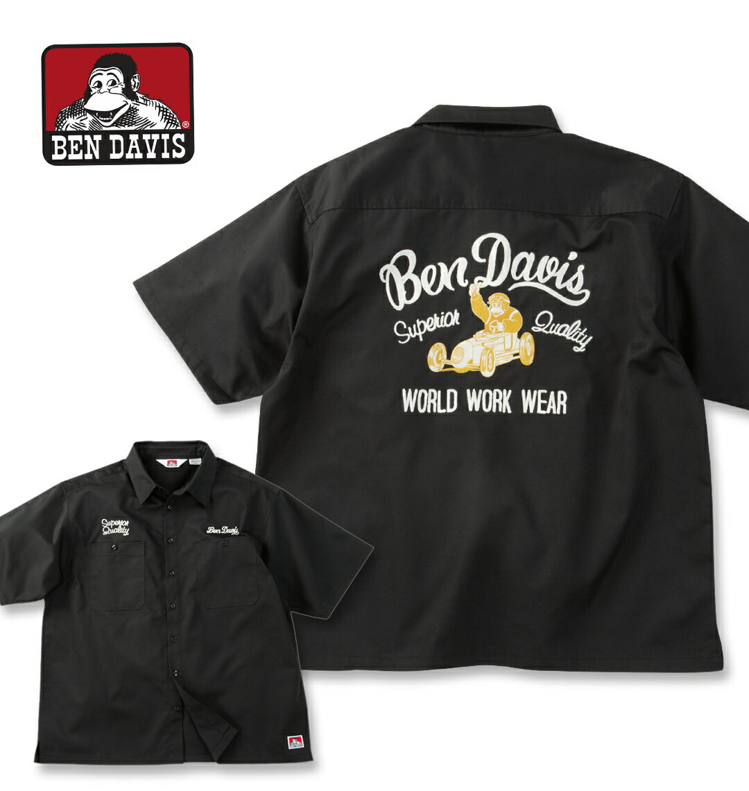 樂天商城 - 【新商品】BEN DAVIS 大きいサイズ メンズ レーサーレトロ刺繍ワーク半袖シャツ ブラック 3L 4L 5L 6L