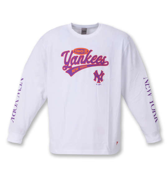 大きいサイズ メンズ ファナティクス ニューヨークヤンキース MLB メジャーリーグ NYスクリプトロゴ長袖Tシャツ Fanatics 長袖 ロンT スポーツ アメカジ ストリート系 (ホワイト) (3L 4L 5L 6L) プレゼント ギフト ラッピング