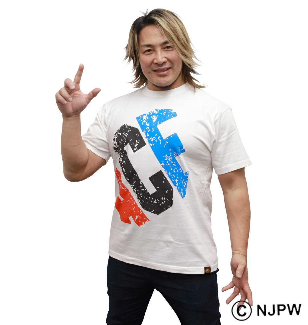 楽天大きいサイズのメンズ服 ミッド【新商品】新日本プロレス 大きいサイズ メンズ 棚橋弘至「BIG ACE」半袖Tシャツ ホワイト 3L 4L 5L 6L 8L