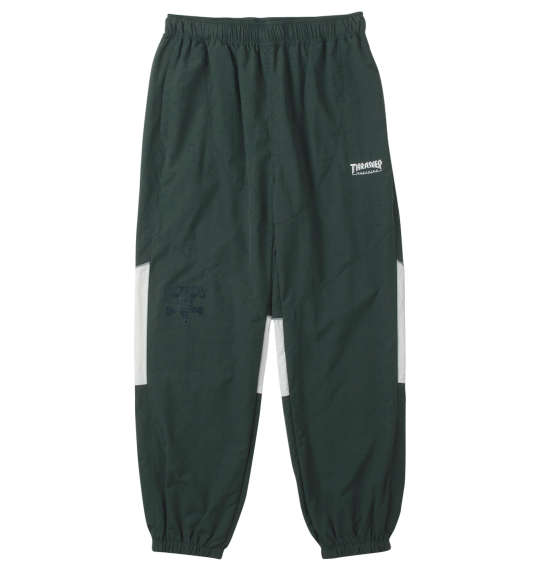大きいサイズ メンズ ナイロンワッシャー裏メッシュパンツ THRASHER ダークグリーン×ホワイト 3L 4L 5L 6L