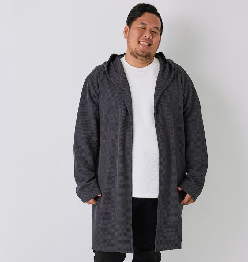 Knit Sweater - in the attic 大きいサイズ メンズ ジャガードニットフーディガン チャコール 3L 4L 5L 6L