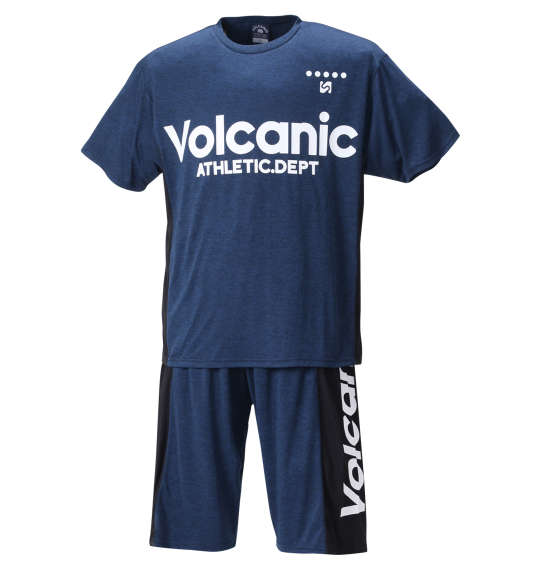 大きいサイズ メンズ カチオン天竺切替半袖Tシャツ+ハーフパンツ VOLCANIC ネイビー杢 3L 4L 5L 6L 