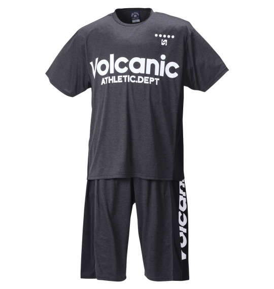 大きいサイズ メンズ カチオン天竺切替半袖Tシャツ+ハーフパンツ VOLCANIC ブラック杢 3L 4L 5L 6L 