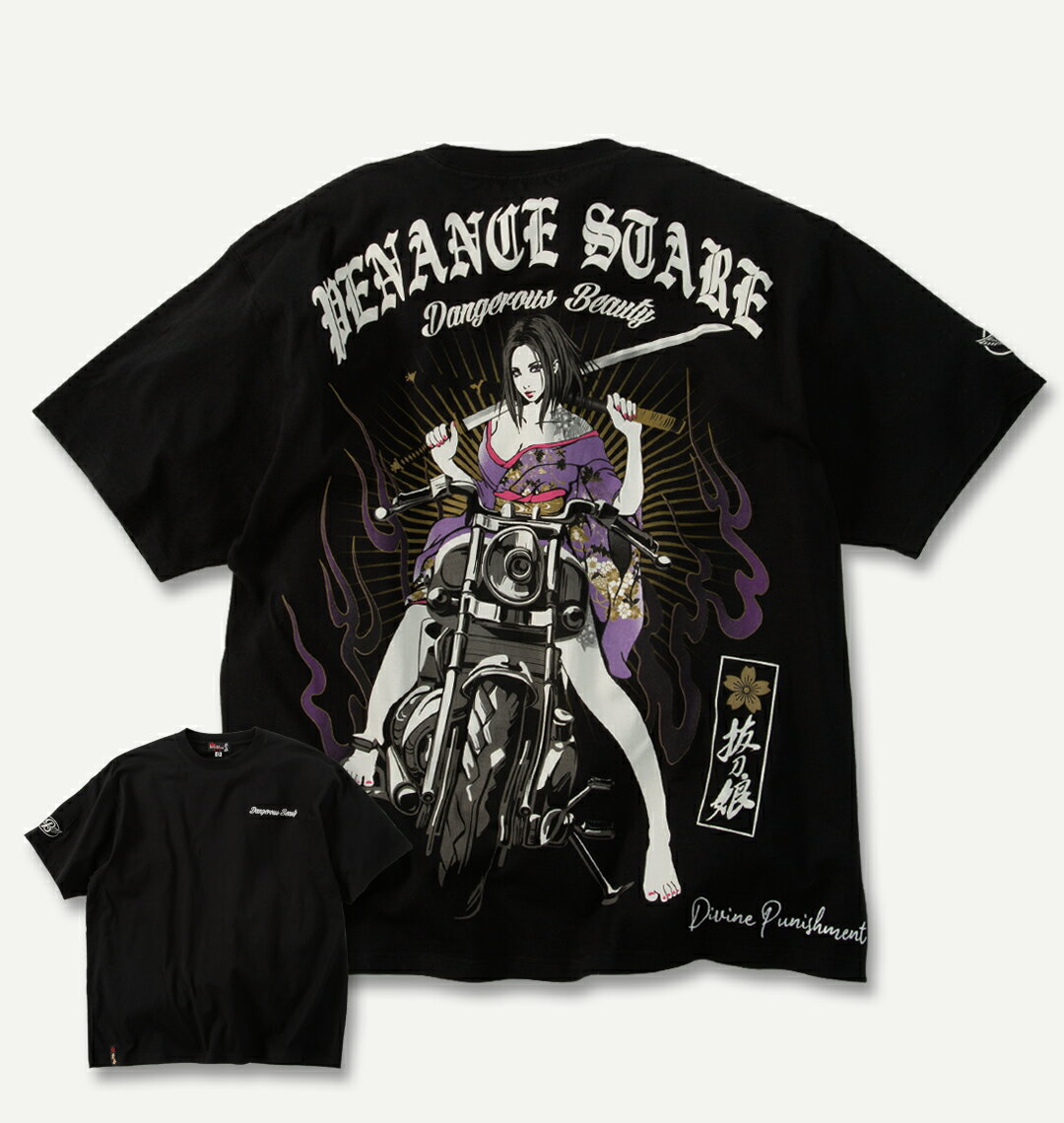 樂天商城 - 絡繰魂抜刀娘 大きいサイズ メンズ 凛RIDE半袖Tシャツ ブラック 3L 4L 5L 6L 8L