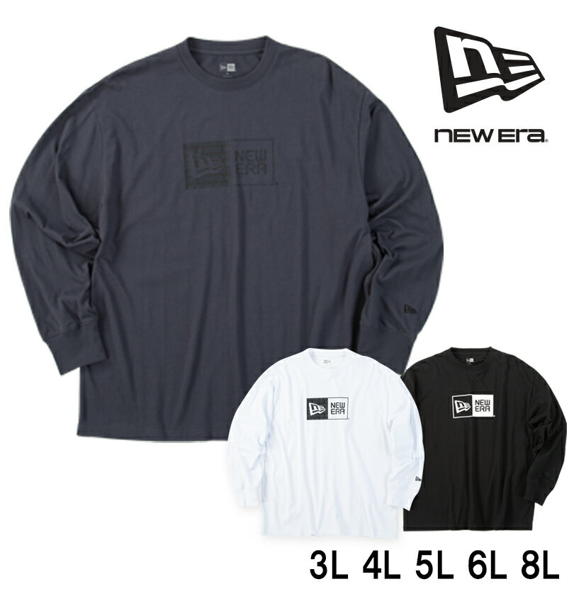 楽天大きいサイズのメンズ服 ミッド【新商品】NEW ERA 大きいサイズ メンズ パターンボックスロゴ長袖Tシャツ スレートグレー 3L 4L 5L 6L 8L