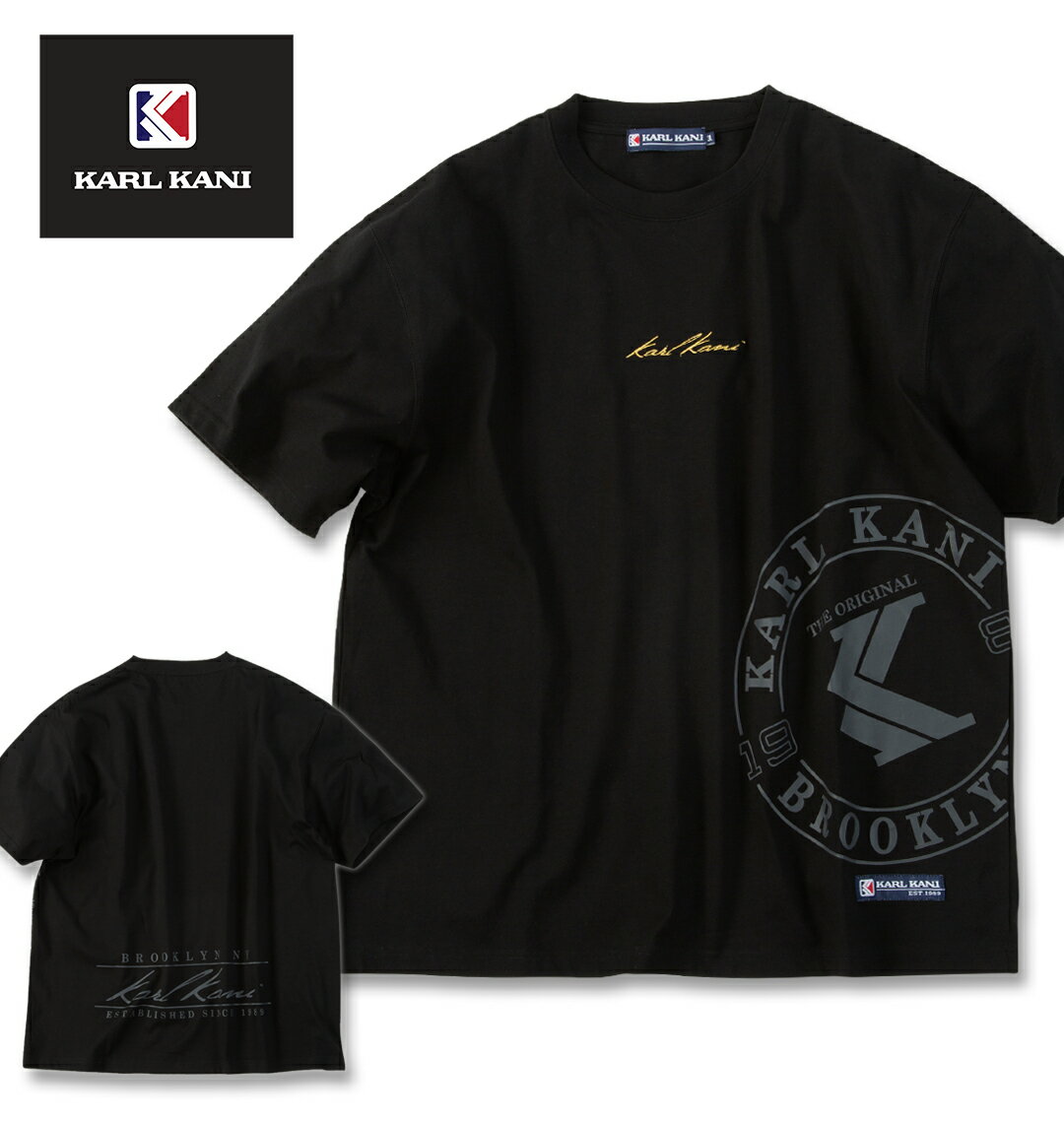 樂天商城 - KARL KANI 大きいサイズ メンズ 天竺半袖Tシャツ ブラック 3L 4L 5L 6L 8L