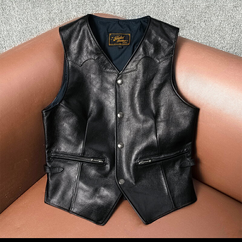 Other - 秋冬 新品　レトロ　本革　羊革　ライダースジャケット 革ジャン　ベストジャケット S～5XL　　ブラック