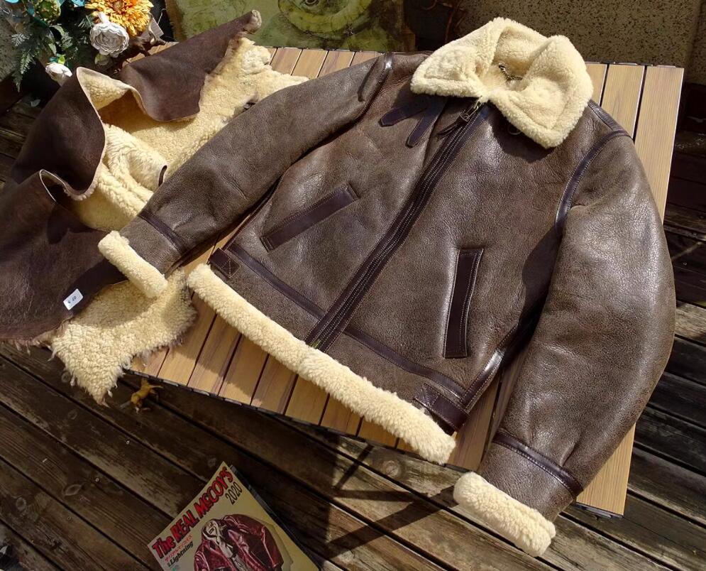 秋冬 新品　B3　暖かい レトロ　羊革 ムートン 毛皮一体極防寒　本革メンズライダースジャケット 革ジ..