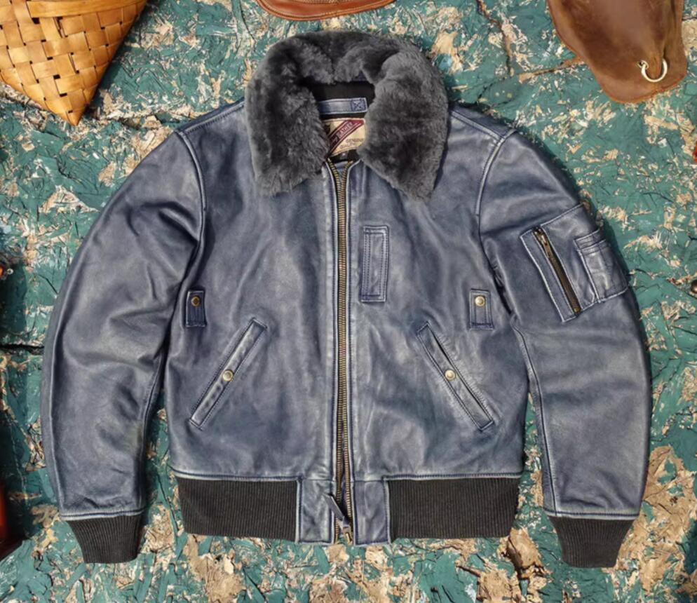 秋冬 新品　B15牛革　レトロ　本革 上品　ユーズド加工　ファー襟　メンズライダースジャケット 革ジャン S～5XL