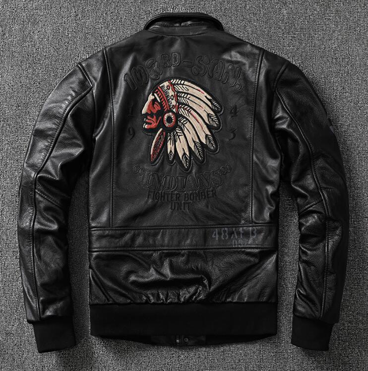 上品　新品　フライトジャケット メンズ 　ジャケット　刺繍　本革　牛革 　革ジャンS～5XL 黒