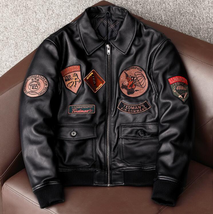 レザージャケット 上品　本革　羊革　刺繍　ライダースジャケット フライトジャケット　革ジャン S～5XL　黒