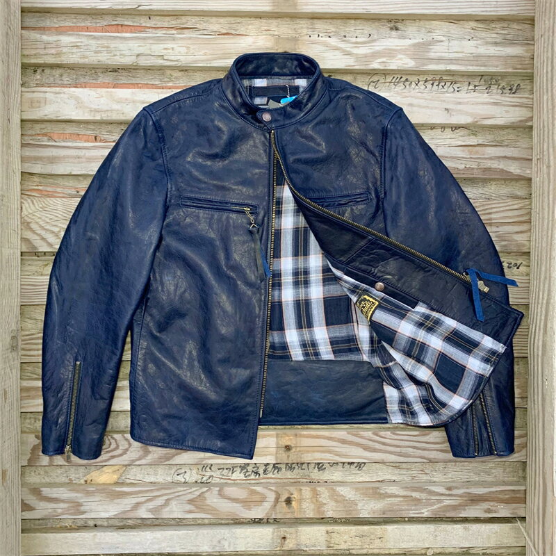 秋冬上品　indigo　 メンズジャケット J100 上品　牛革ジャケット　本革ジャケット 革ジャン S～4XL