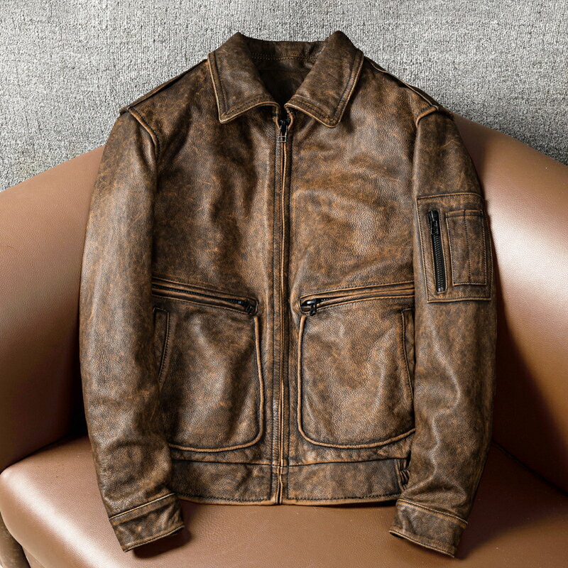 Men'S - レザージャケット メンズ ハレージャケット　バイクジャケット　秋冬　ユーズド加工　ライダース 高級牛革　本革革ジャン S～5XL