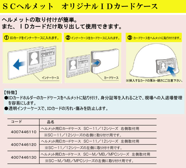 ヘルメット用　IDカードケース　SC−M・MB・MPC　ミドリ安全　左側取付用