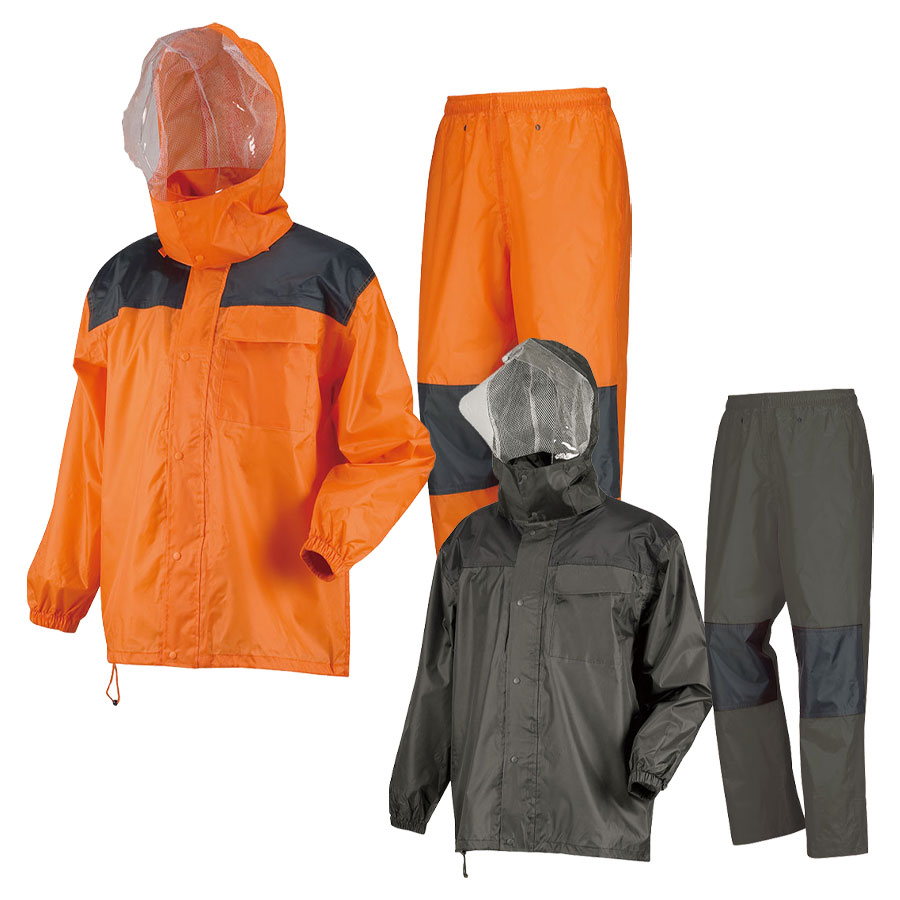 カジメイク レインウェア 雨衣 3420 アーマーライトレインスーツ オレンジ・グレー M〜4L