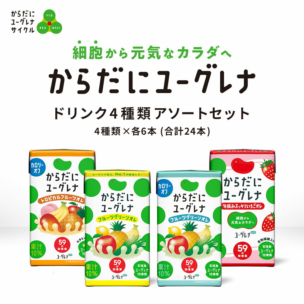 からだにユーグレナ ドリンク4種類アソートセット 24本 ユーグレナ ミドリムシ みどりむし ミドリむし 健康食品 健康飲料 栄養補助食品 栄養ドリンク 野菜ジュース 男性 女性 ビタミン ミネラル アミノ酸 鉄 野菜 フルーツ 果物 鉄分 ドリンク 腸内環境 食物繊維 紙パック