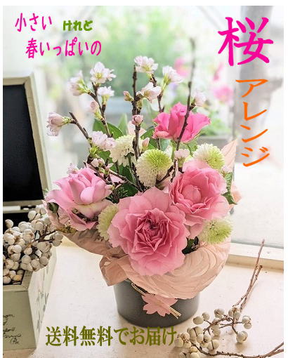 小さな「桜 アレンジメント」「桜 アレンジ」「サクラ アレンジ」「桜　フラワーアレンジメント」「桜 花 祝い アレンジ」「花見 アレンジメント」「アレンジ 桜」「お供え」「誕生日」「ペット お供え」「お供え アレンジメント」「御祝い アレンジ」「誕生日 花 」のサムネイル