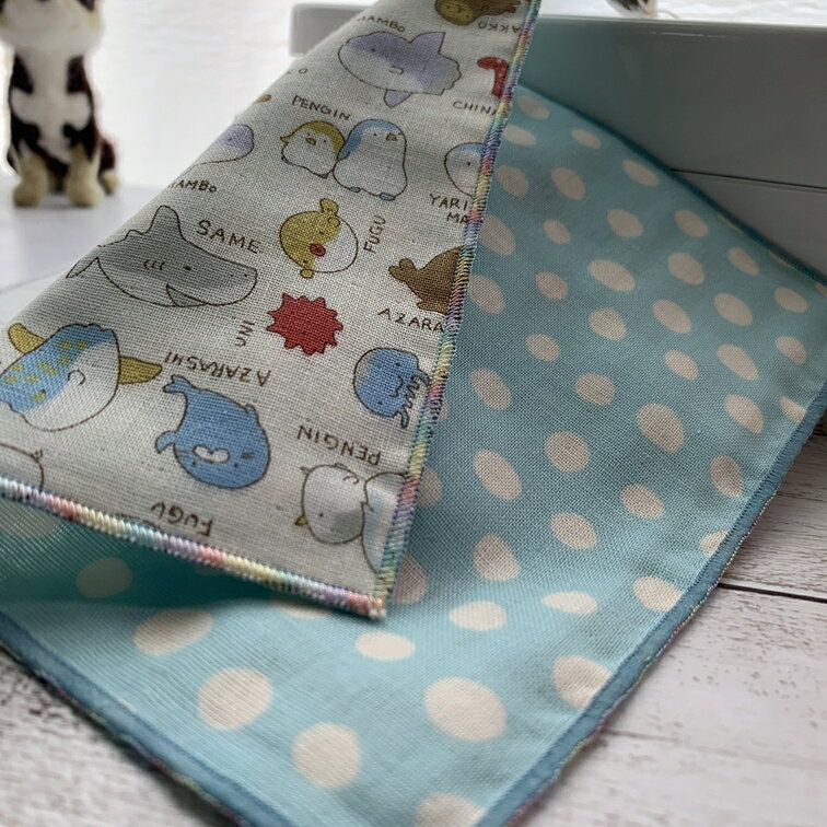 「かわいい水族館へ レッツゴー♪ & ぷくぷく水玉ドット 」ダブルガーゼ ミニハンカチ (18×18cm) 両面デザインタイプ　ガーゼハンカチ ★「NEW FUTURE」店長ハンドメイドシリーズ♪【楽ギフ_包装】【メール便OK】決済確認後7日以内に発送予定 — vista 2