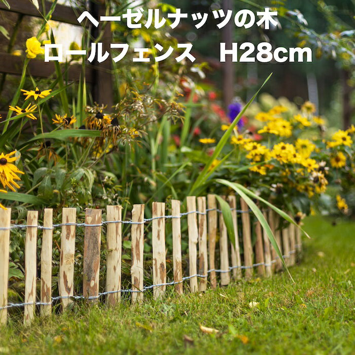 乐天商城 - 木製フェンス 高さ28cm 長さ2m ヘーゼルナッツの木製 おしゃれなロールフェンス 囲い Wiktrans イングリッシュガーデン ガーデンフェンス ミニフェンス