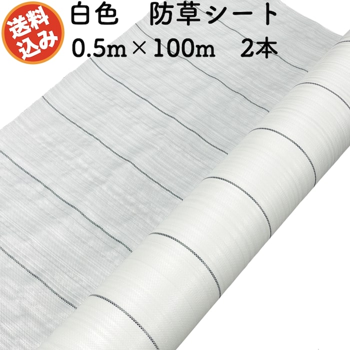 防草シート 白色（サンホワイト） 0.5m×100m 2本 抗菌剤入り UV剤入り 反射シート 草抑え 除草シート 雑草防止シート 雑草対策 農業資材 太陽光 環境制御 防ぐ 作物 野菜 果物 畑 農業 農園 農家 園芸 マルチング 温度抑制