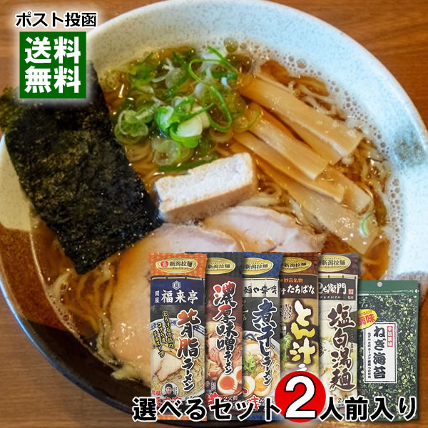 新潟の行列ができる人気店のご当地ラーメン 5種類から1つ＋手抜薬味 ねぎ海苔 9g 計2袋詰め合わせセット【メール便送料無料】