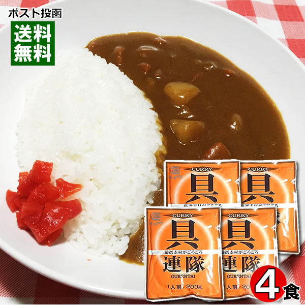 【メール便送料無料】ヘイワ 具連隊 カレー 200g×4食お試しセット