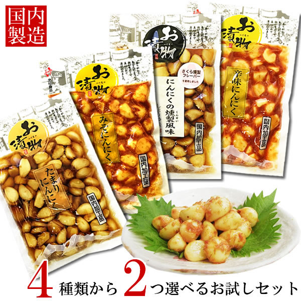 【メール便送料無料】北杜食品 にんにくの漬物　4種類から2つ選べるお試しセット　国内加工品 1