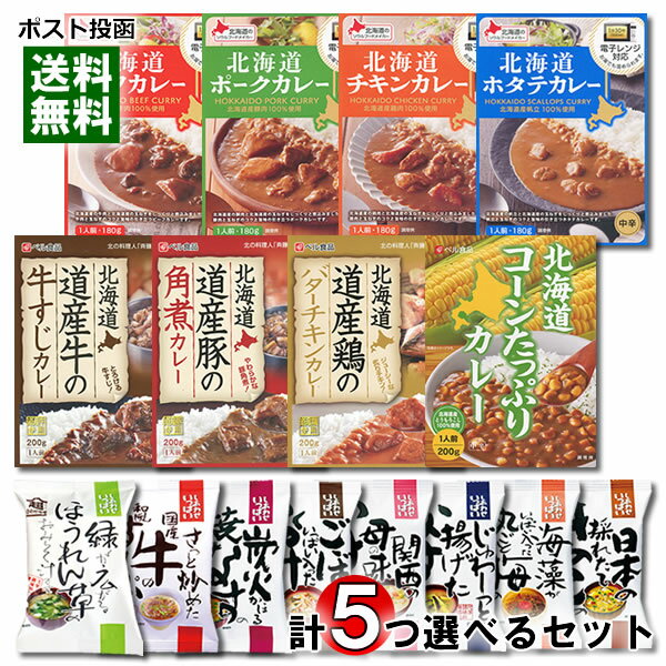 コスモス食品 フリーズドライ味噌汁 11種類＆ベル食品 北海道カレー 10種類 から計5つ選べる 詰め合わせセット【メール便送料無料】