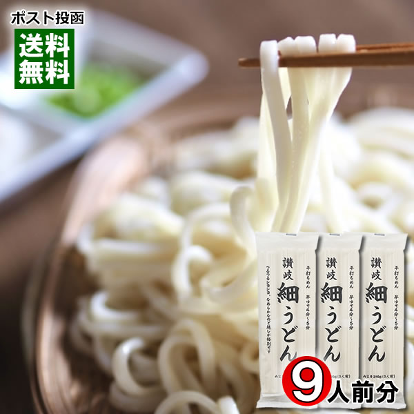 讃岐細うどん 270g×3袋まとめ買いセット(計9人前) 讃岐うどん 乾麺 細めん 讃岐物産【メール便送料無料】