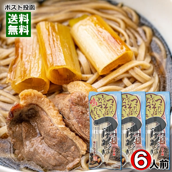 鴨だしで食べる山形のつけそば 286g×3袋(計6人前)まとめ買いセット 乾麺・鴨だしつゆ付き 鴨南蛮そば 蕎麦 鴨せいろ 干しそば 昭和製麺【メール便送料無料...