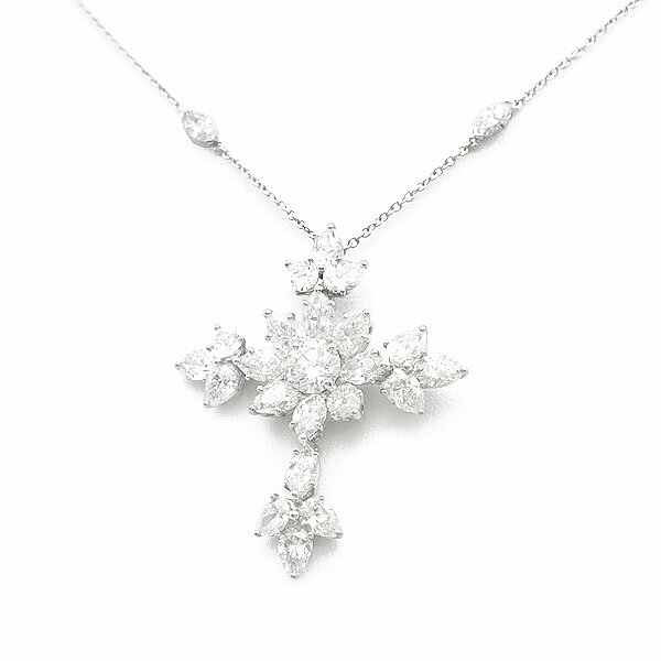 【緑屋質屋】ハリーウィンストン シンボルズ コレクション マーキス クロス ペンダント ネックレス 合計約6ct前後位(センターダイヤ0.63ct E VVS2...