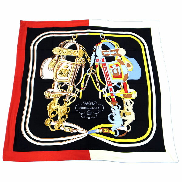 【緑屋質屋】エルメス カレジェアン(ストール) 140 ブリッド・ドゥ・ガラ・アップリケ・ピケ 未使用品 カシミヤ70%xシルク30%【中古】のサムネイル