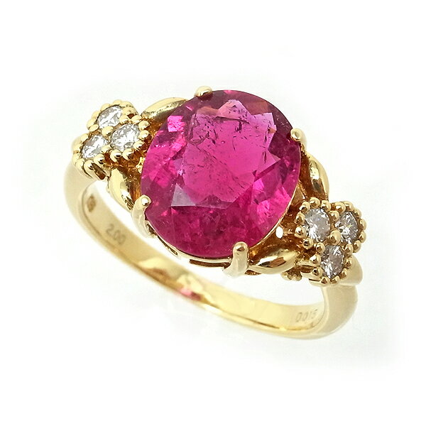 【緑屋質屋】特選ジュエリー ピンクトルマリン・ダイヤ リング 2.00ct 0.15ct K18YG【中古】