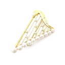 【緑屋質屋】ミキモト パール・ダイヤ ブローチ 3.5mm~5.8mm ハープ モチーフ K18YG【中古】