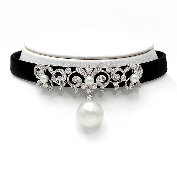 【緑屋質屋】ミキモト パール・ダイヤ チョーカー 13.8mm 1.26ct K18WG【中古】