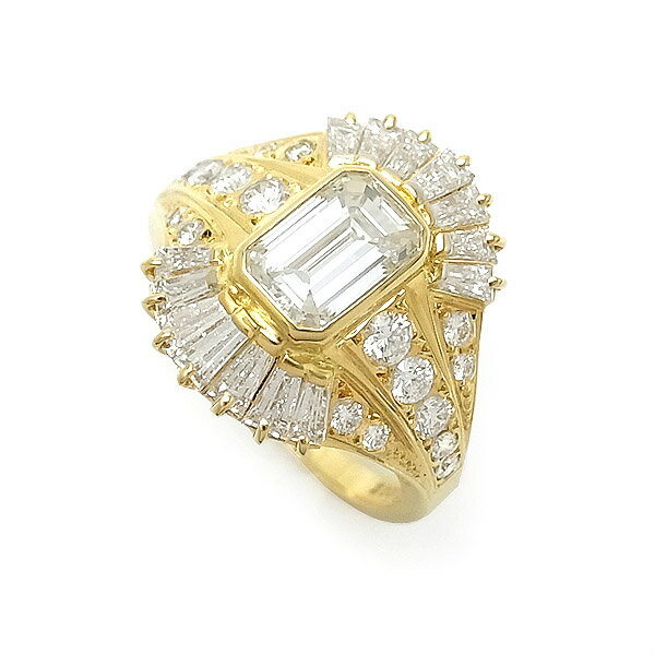 乐天商城 - 【緑屋質屋】ミキモト エメラルドカット ダイヤ リング 1.10ct 1.13ct K18YG【中古】