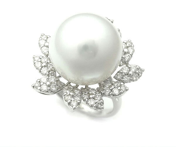 【緑屋質屋】特選ジュエリー　パールリング　15.6mm　D1.31ct　K18WG【中古】